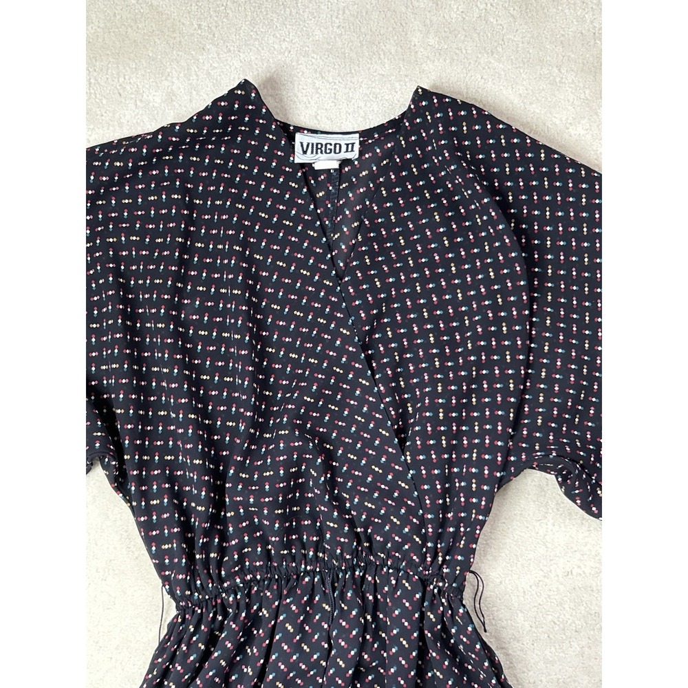 Vintage Virgo II Floral Retro Midi Dress Black Polka Dot Women's 8 Union Made - Picture 7 of 10